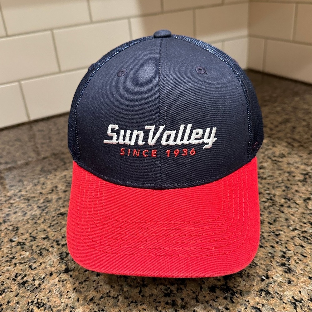Sun Valley Trucker Hat Snapback Adjustable Navy Red Cotton Polyester